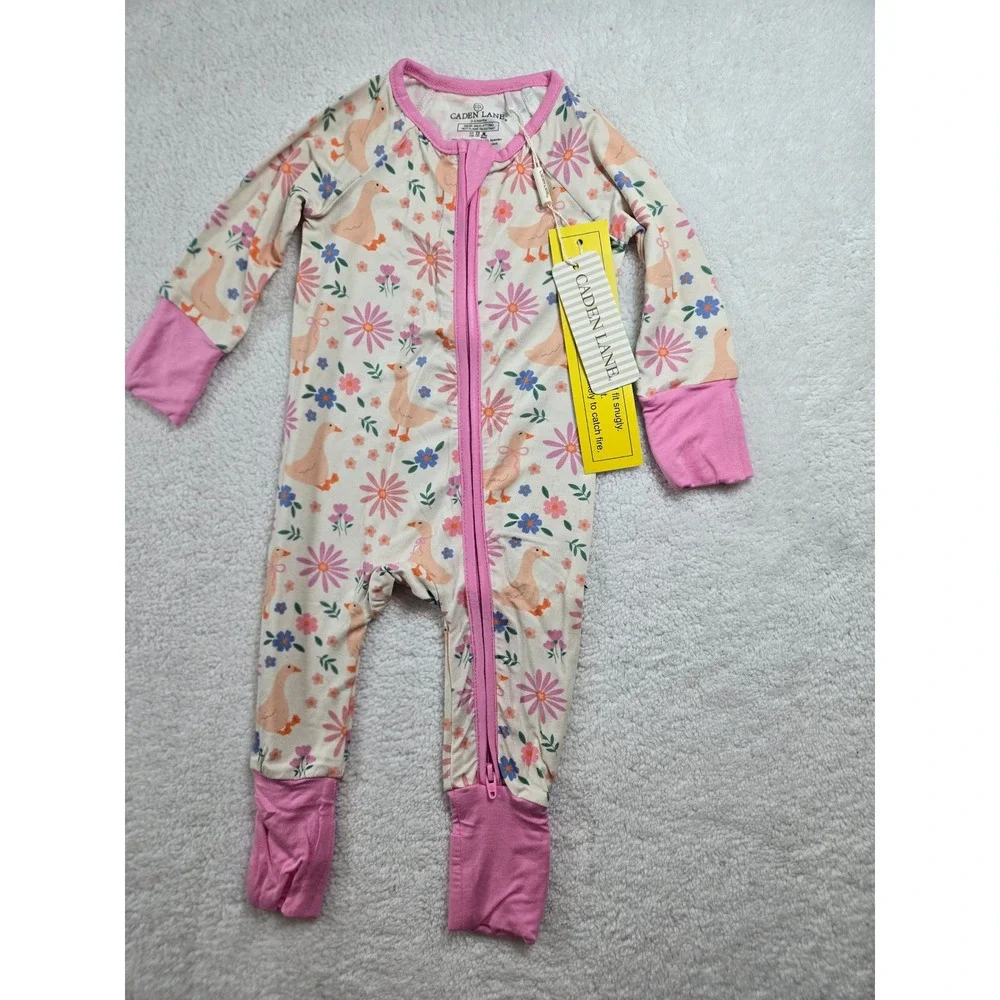 Caden Lane Bamboo Viscose Duck Floral 2-Way Zip Footie Sleeper 0-3 Months NEW